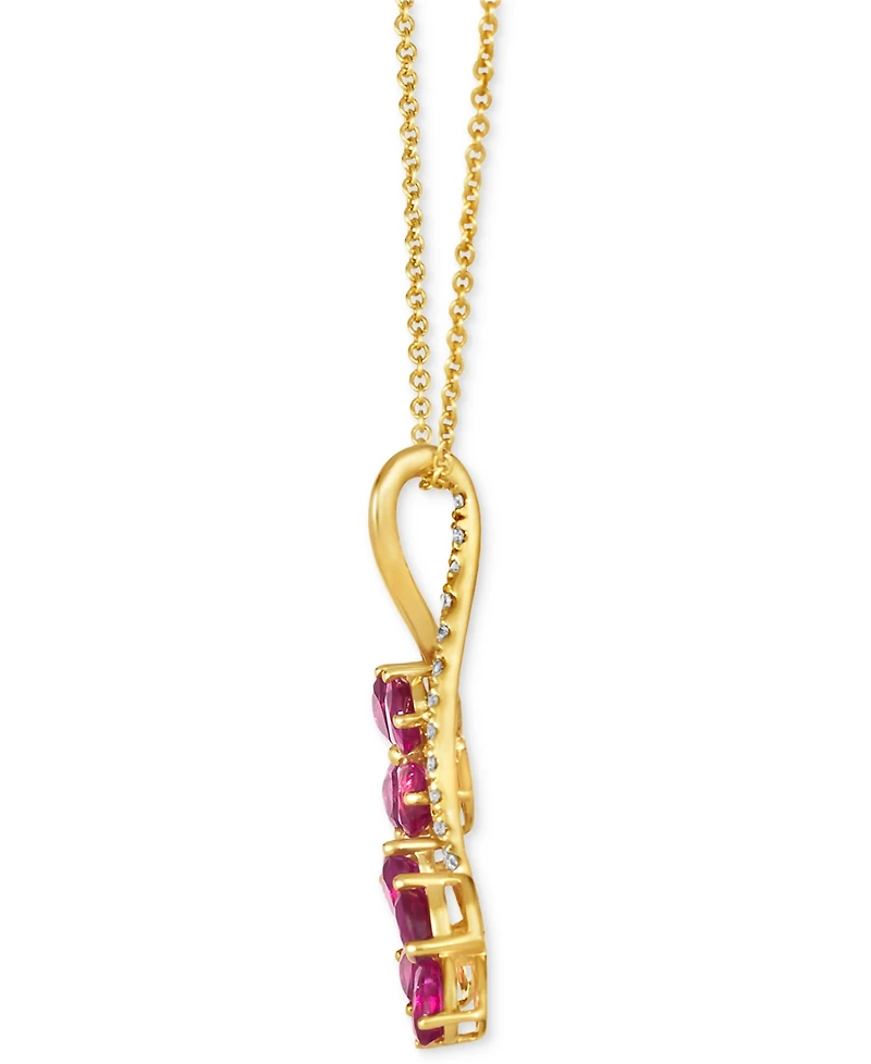 Le Vian Passion Ruby (1-5/8 ct. t.w.) & Nude Diamond (1/10 ct. t.w.) Double Flower Adjustable 20" Pendant Necklace in 14k Gold