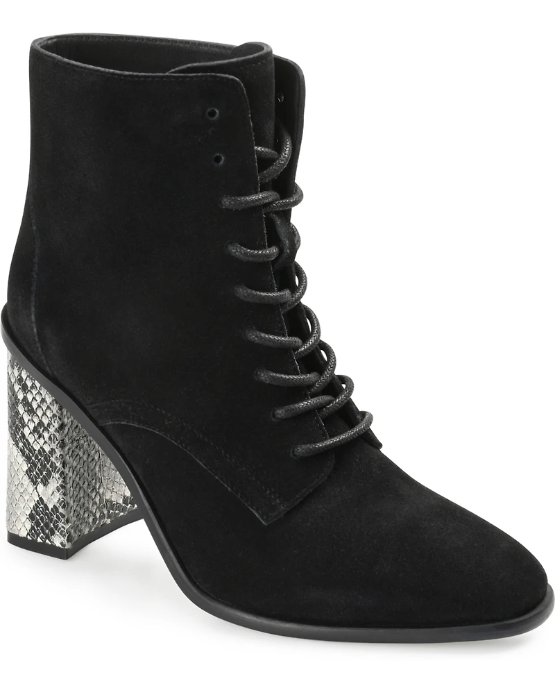Journee Signature Women's Edda Snake Print Block Heel Lace Up Booties