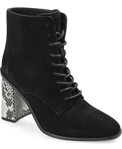 Journee Signature Women's Edda Snake Print Block Heel Lace Up Booties