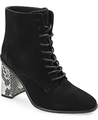Journee Signature Women's Edda Snake Print Block Heel Lace Up Booties