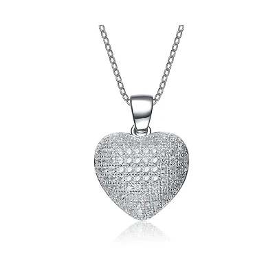 Cubic Zirconia Sterling Silver Rhodium Plated Micro Set Heart Shape Drop Pendant