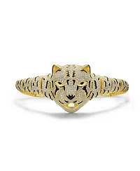14k Yellow Gold Plated with Cubic Zirconia Leopard Bangle Bracelet in Sterling Silver