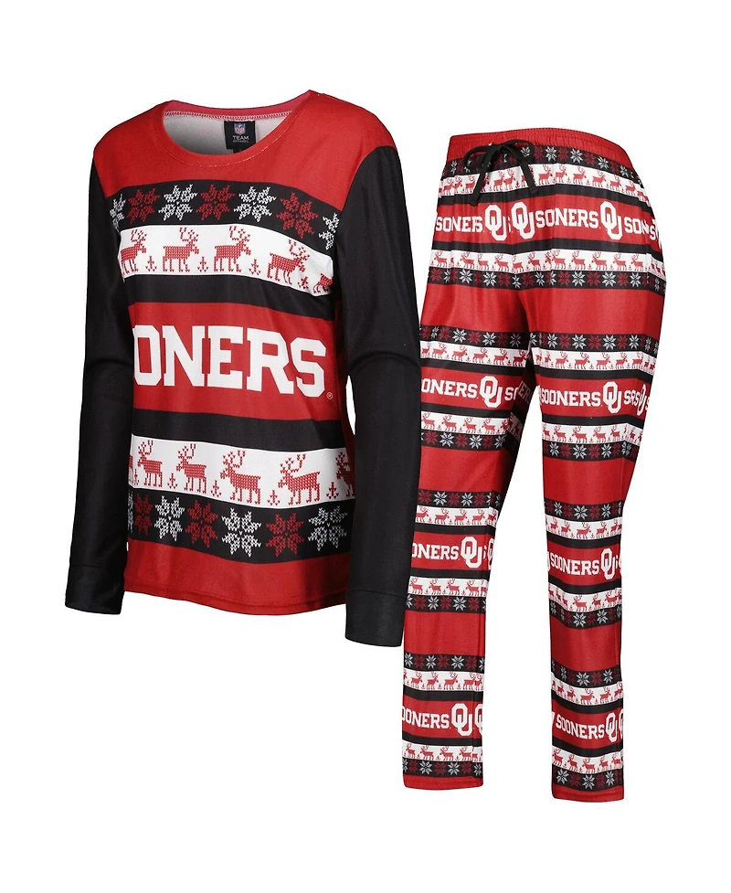 Women's Foco Crimson Oklahoma Sooners Ugly Long Sleeve T-shirt and Pajama Pants Sleep Set