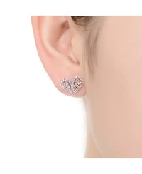 Sterling Silver with Rhodium Plated Clear Baguette and Round Cubic Zirconia Heart Stud Earrings
