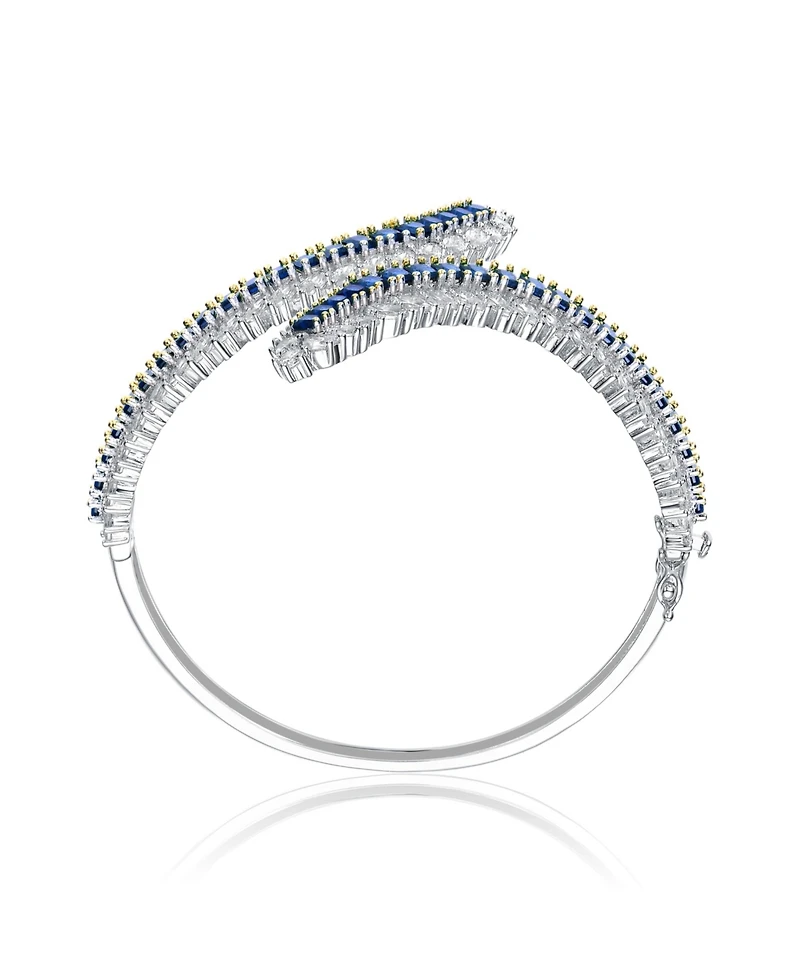 Sterling Silver White Gold Plated with Green or Blue Cubic Zirconia Bangle Bracelet