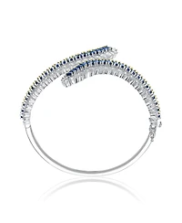 Sterling Silver White Gold Plated with Green or Blue Cubic Zirconia Bangle Bracelet