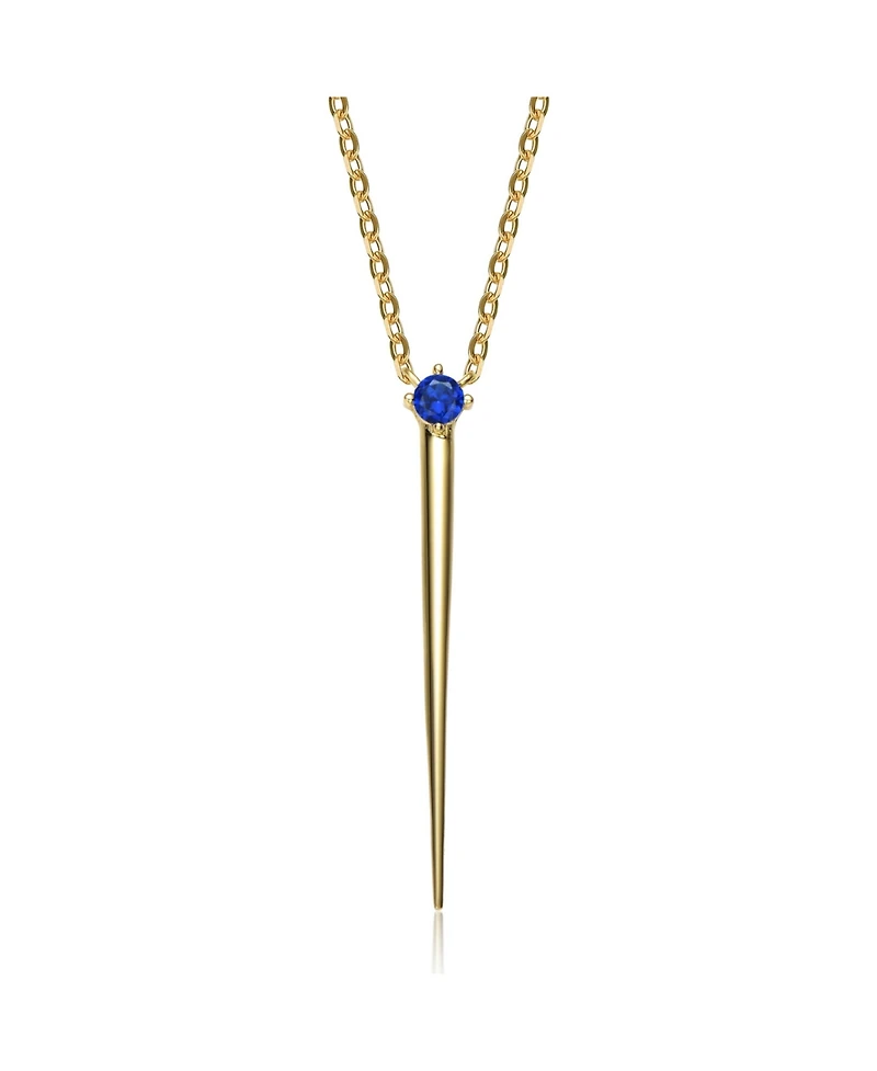 14k Yellow Gold Plated with Green Cubic Zirconia Solitaire Spike Pendant Y-Necklace Sterling Silver