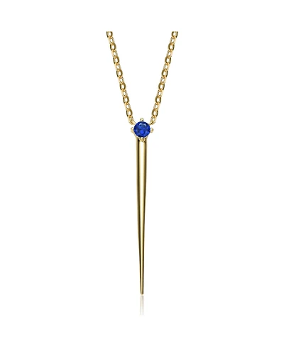 14k Yellow Gold Plated with Green Cubic Zirconia Solitaire Spike Pendant Y-Necklace Sterling Silver