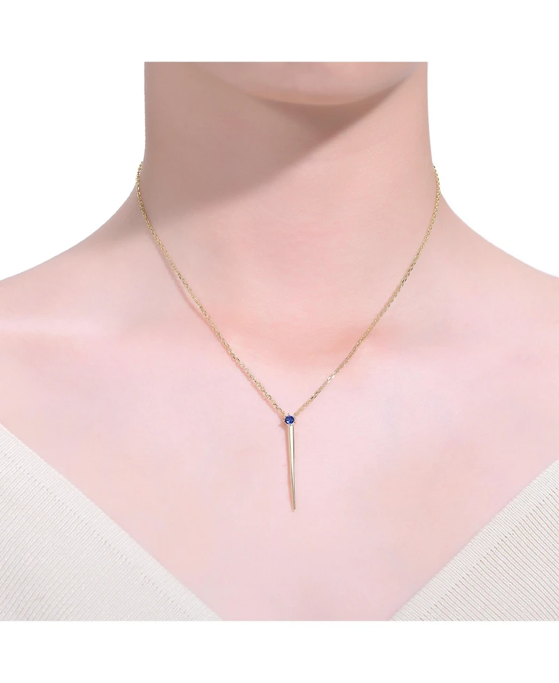14k Yellow Gold Plated with Green Cubic Zirconia Solitaire Spike Pendant Y-Necklace Sterling Silver