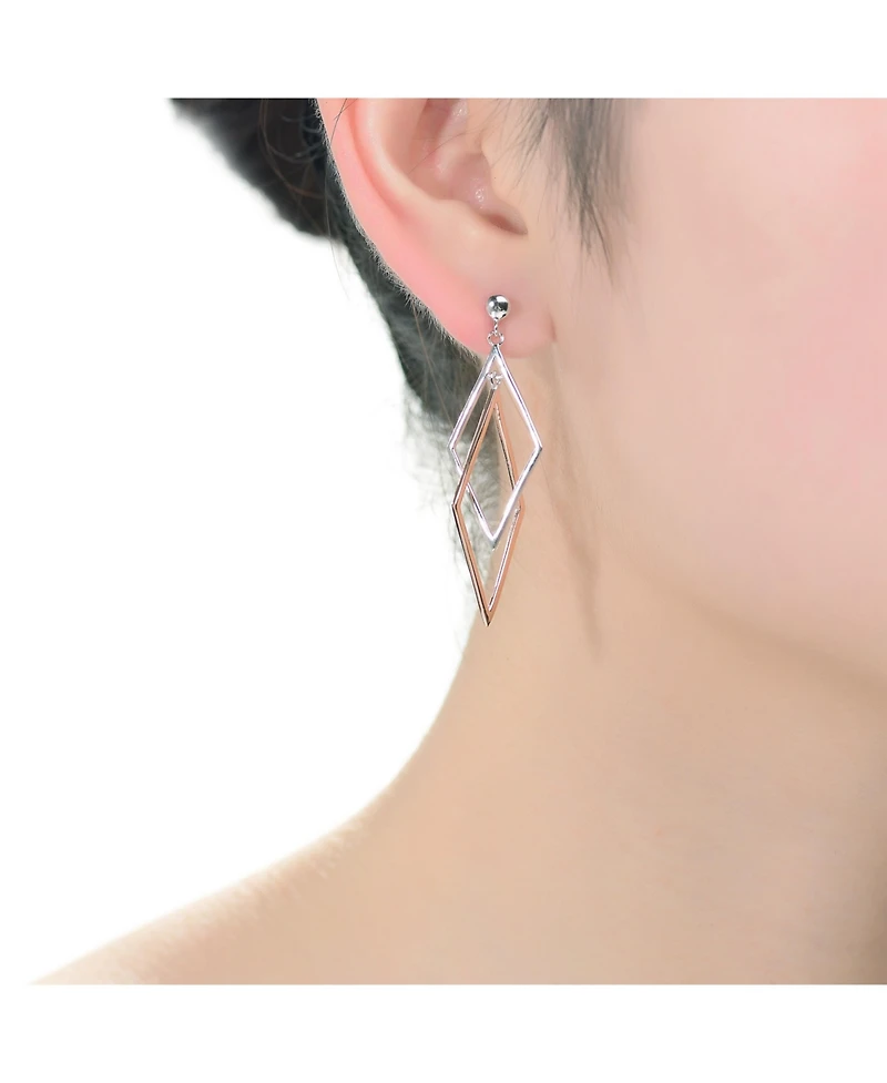 Stylish Sterling Silver Two-Tone Dangling Earrings
