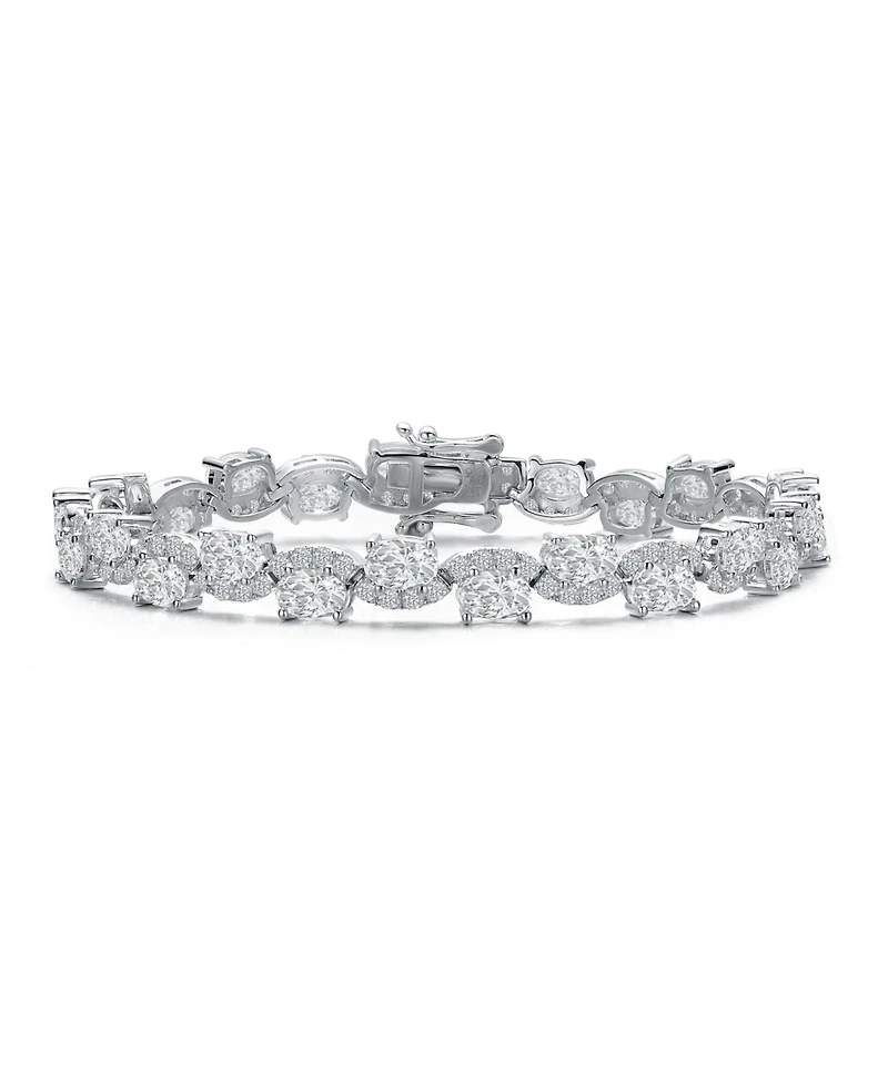Sterling Silver Rhodium Plated Clear Cubic Zirconia Tennis Bracelet