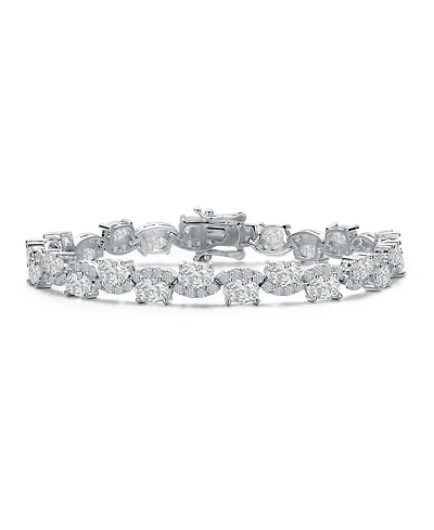 Sterling Silver Rhodium Plated Clear Cubic Zirconia Tennis Bracelet