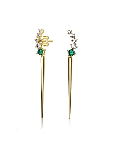 Elegant Waterfall Spike Dangle Earrings 14k Yellow Gold Plating with Green & Cubic Zirconia