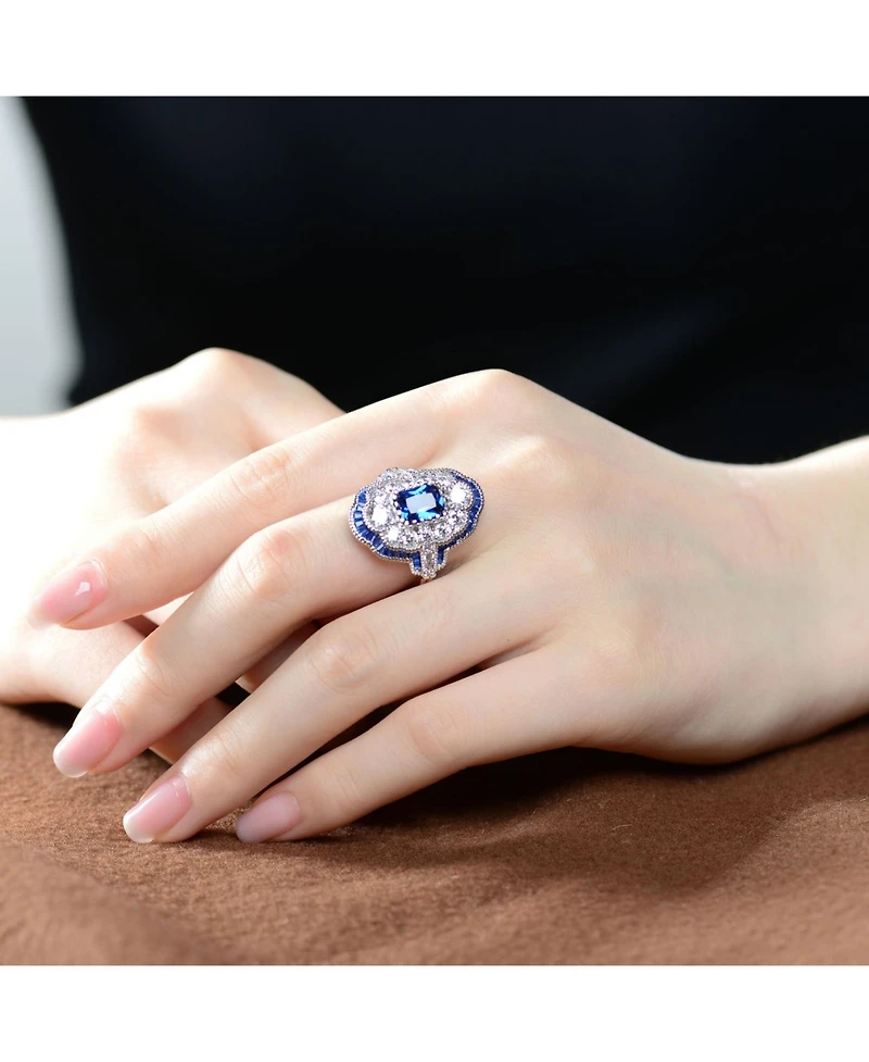 Sterling Silver Radiant and Baguette Cubic Zirconia Coctail Ring