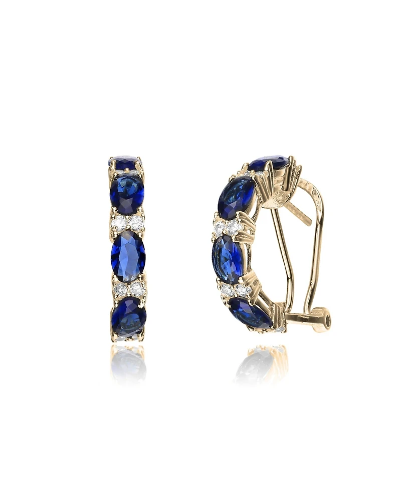 Dazzling Sterling Silver 14K Gold Plated with Colored Cubic Zirconia Half Hoop Earrings