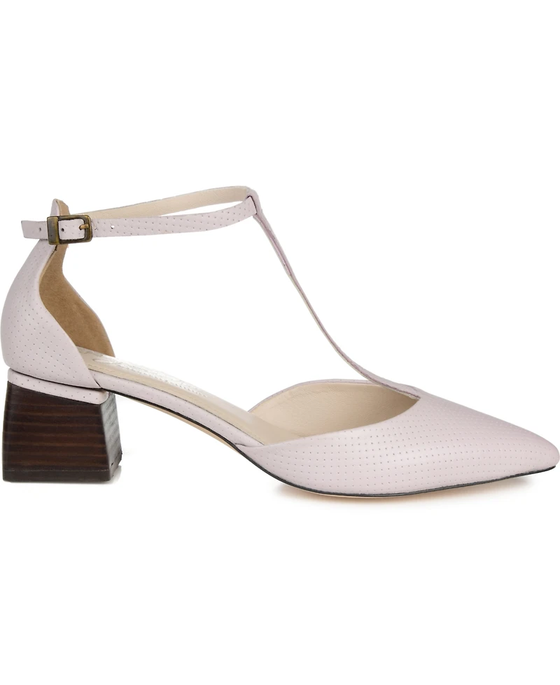 Journee Signature Women's Cameela Pointed Toe T Strap Block Heel Pumps