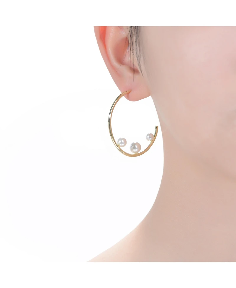 14K Gold Plated Pearl Open Hoop Earrings