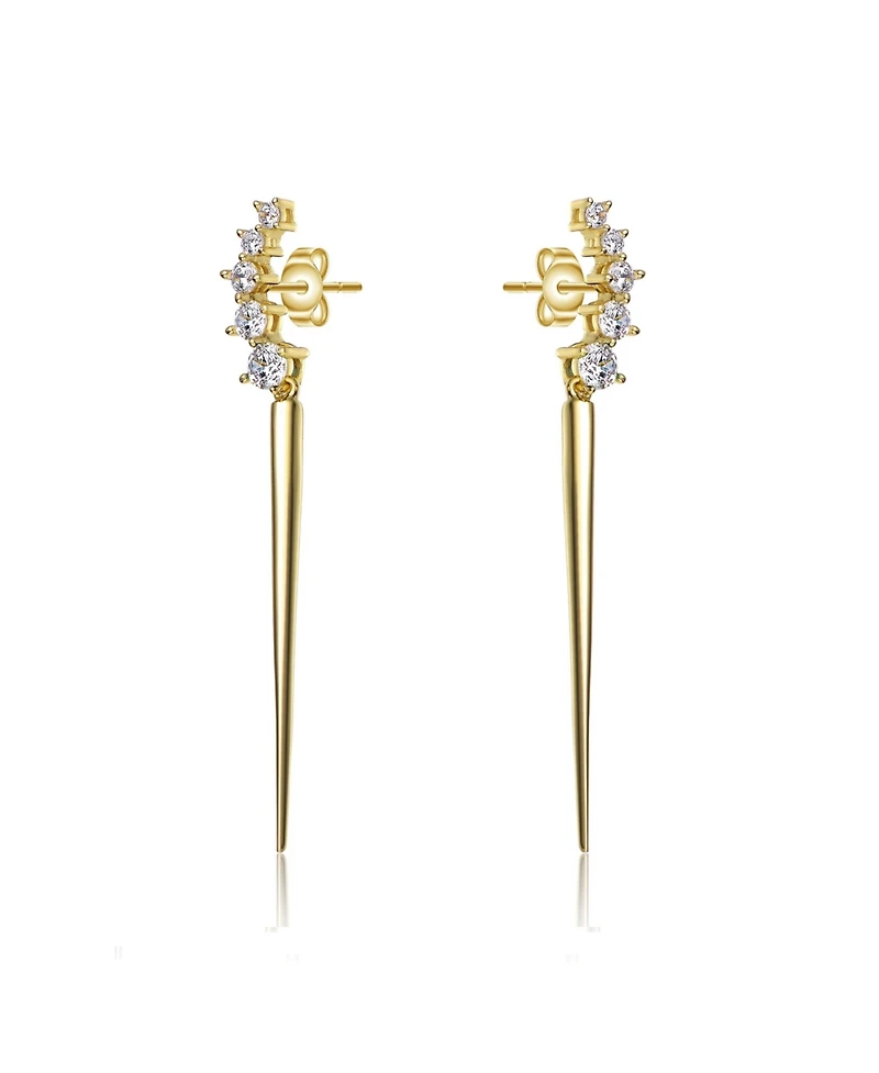 Elegant Waterfall Spike Dangle Earrings 14k Yellow Gold Plating with Green & Cubic Zirconia