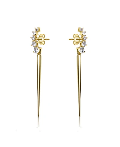 Elegant Waterfall Spike Dangle Earrings 14k Yellow Gold Plating with Green & Cubic Zirconia