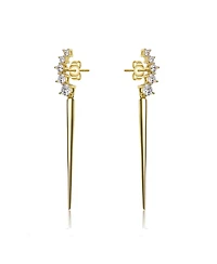 Elegant Waterfall Spike Dangle Earrings 14k Yellow Gold Plating with Green & Cubic Zirconia