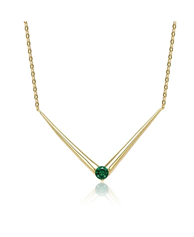 14k Yellow Gold Plated with Green Cubic Zirconia Solitaire Chevron Layering Necklace Sterling Silver