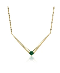 14k Yellow Gold Plated with Green Cubic Zirconia Solitaire Chevron Layering Necklace Sterling Silver
