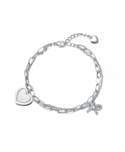 Sterling Silver with Rhodium Plated Heart Paper Clip Chains Bracelet