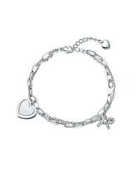 Sterling Silver with Rhodium Plated Heart Paper Clip Chains Bracelet