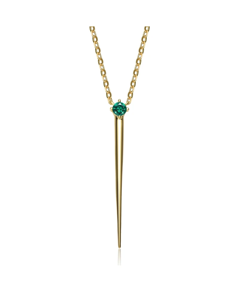 14k Yellow Gold Plated with Green Cubic Zirconia Solitaire Spike Pendant Y-Necklace Sterling Silver