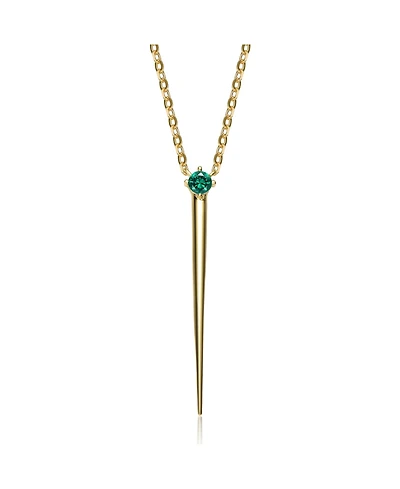 14k Yellow Gold Plated with Green Cubic Zirconia Solitaire Spike Pendant Y-Necklace Sterling Silver