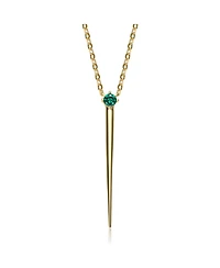 14k Yellow Gold Plated with Green Cubic Zirconia Solitaire Spike Pendant Y-Necklace Sterling Silver