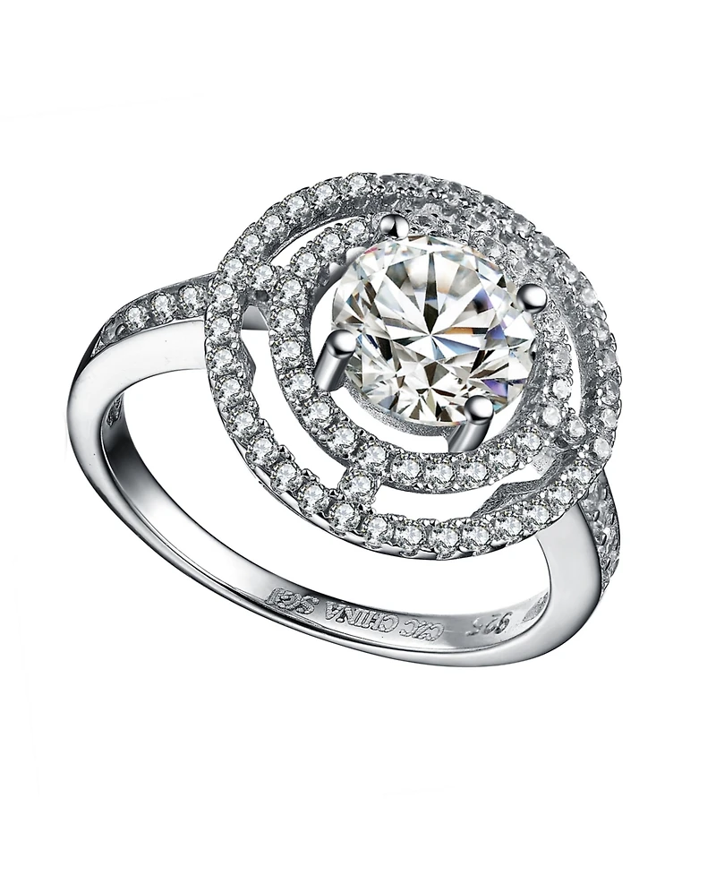 Square Shaped Peach and Accented White Cubic Zirconia 18K Rose Gold Plated Sterling Silver Ring