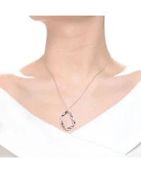 Elegant Sterling Silver with White Gold Plated Twisted Halo Necklace
