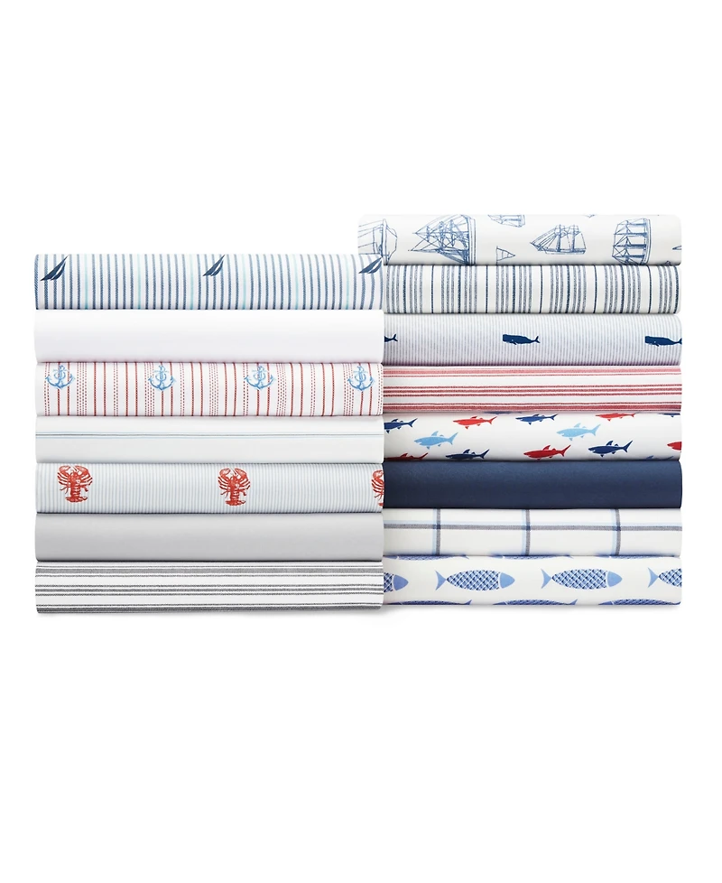 Nautica Whale Stripe Cotton Percale 4-Piece Sheet Set