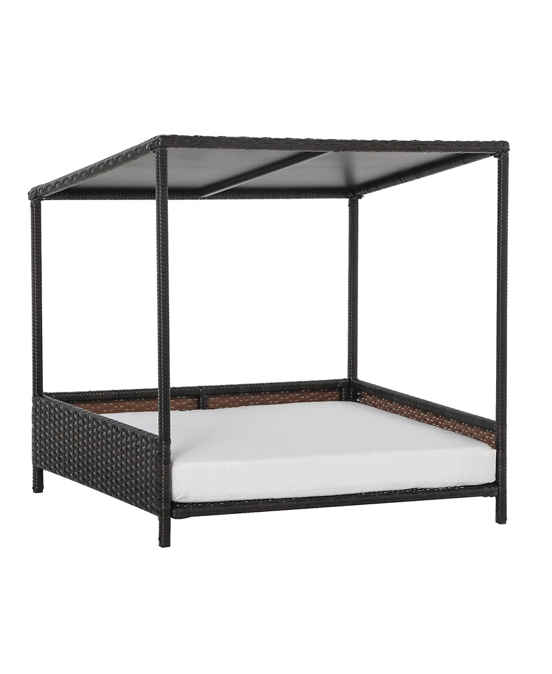 PawHut Rattan Pet Bed with Cushion for Small & Medium pets Brown and White