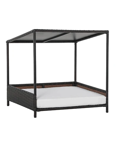 PawHut Rattan Pet Bed with Cushion for Small & Medium pets Brown and White