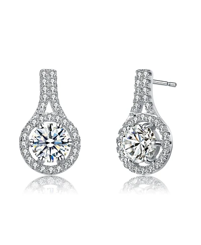Rhodium Plated Clear Round Cubic Zirconia Drop Earrings
