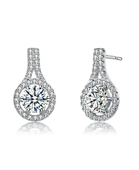Rhodium Plated Clear Round Cubic Zirconia Drop Earrings