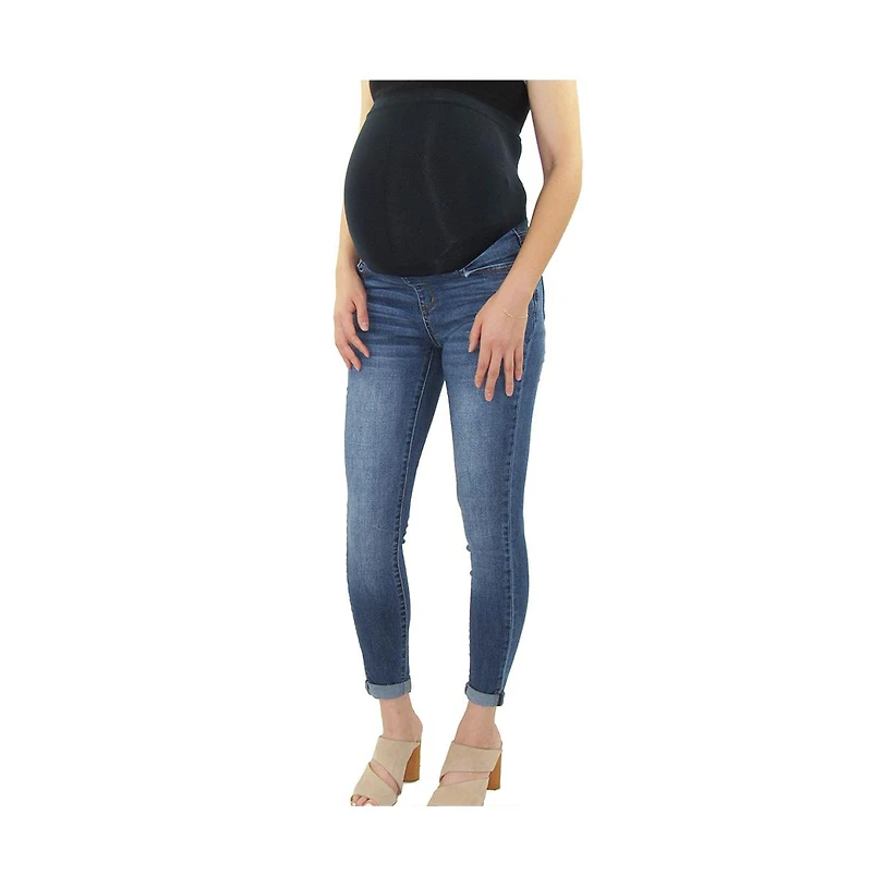 Indigo Poppy Cuffed Maternity Skinny Jean