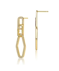 Sterling Silver 14K Gold Plated Clear Cubic Zirconia Square Drop Butterfly Earrings