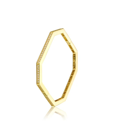 Genevive Sterling Silver with 14K Gold Plated Cubic Zirconia Bangle Bracelet
