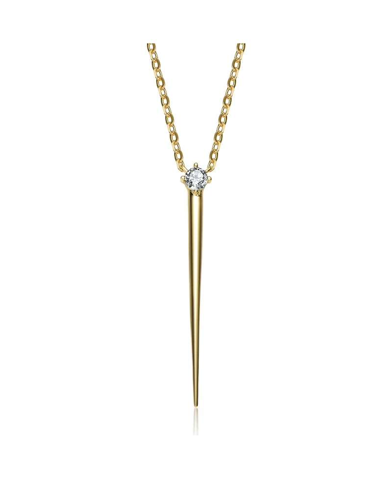 14k Yellow Gold Plated with Green Cubic Zirconia Solitaire Spike Pendant Y-Necklace Sterling Silver