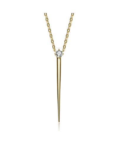 14k Yellow Gold Plated with Green Cubic Zirconia Solitaire Spike Pendant Y-Necklace Sterling Silver