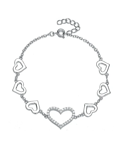 Cubic Zirconia Heart Halo Charm Kids/Teens Bracelet in Sterling Silver