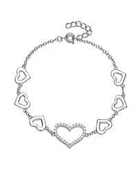 Cubic Zirconia Heart Halo Charm Kids/Teens Bracelet in Sterling Silver