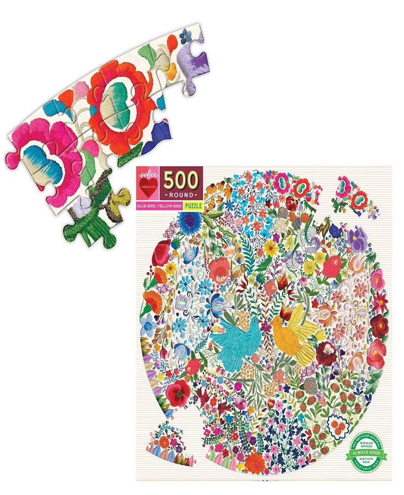 Eeboo Piece and Love Blue Bird Yellow Bird Adult Round Jigsaw Puzzle