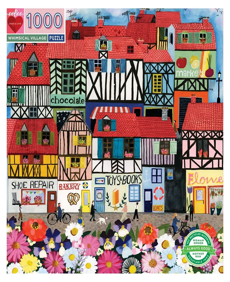 Eeboo Piece and Love Whimsical Village Square Adult Jigsaw Puzzle 1000 Piece Set