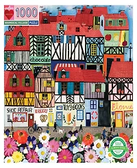 Eeboo Piece and Love Whimsical Village Square Adult Jigsaw Puzzle 1000 Piece Set
