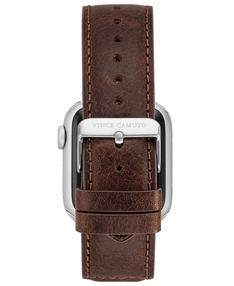 Vince Camuto Men's Brown Stitched Pattern Premium Leather Band Compatible with 42/44/45/Ultra/Ultra 2 Apple Watch