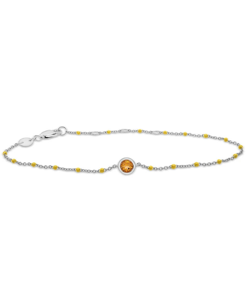 Aquamarine (1/5 ct. t.w.) & Enamel Bead Link Bracelet Sterling Silver (Also Additional Gemstones)